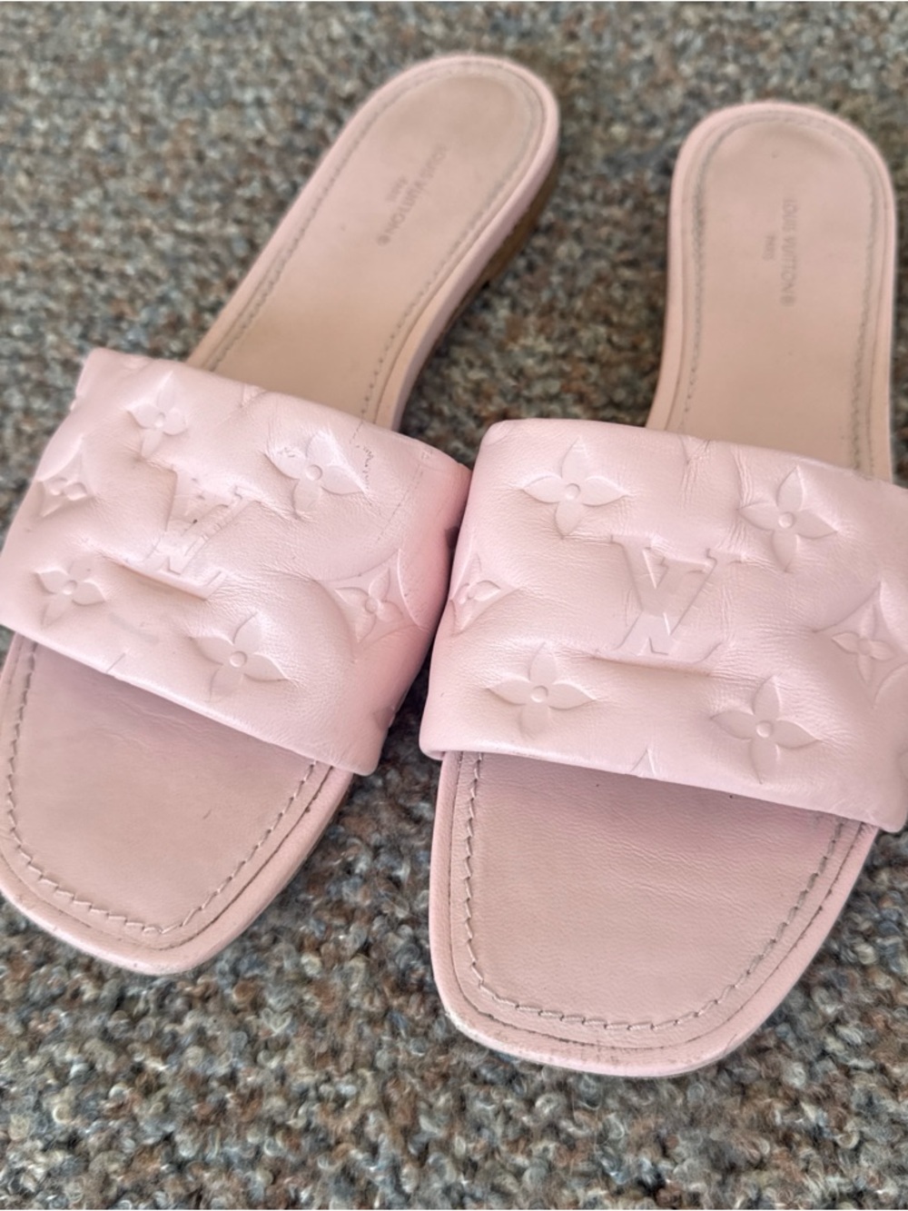Louis Vuitton Blush Pink Monogram Leather Slide Sandals